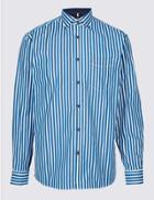 Marks & Spencer Pure Cotton Striped Shirt With Pocket Navy Mix