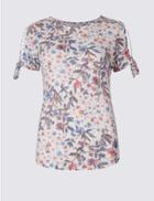 Marks & Spencer Floral Burnout Print Tie Sleeve T-shirt Ivory Mix