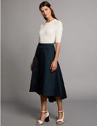 Marks & Spencer Cotton Rich Dipped Hem A-line Midi Skirt Navy