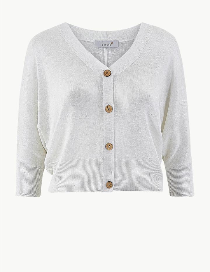 Marks & Spencer Batwing V-neck Cardigan With Linen Soft White