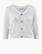 Marks & Spencer Batwing V-neck Cardigan With Linen Soft White
