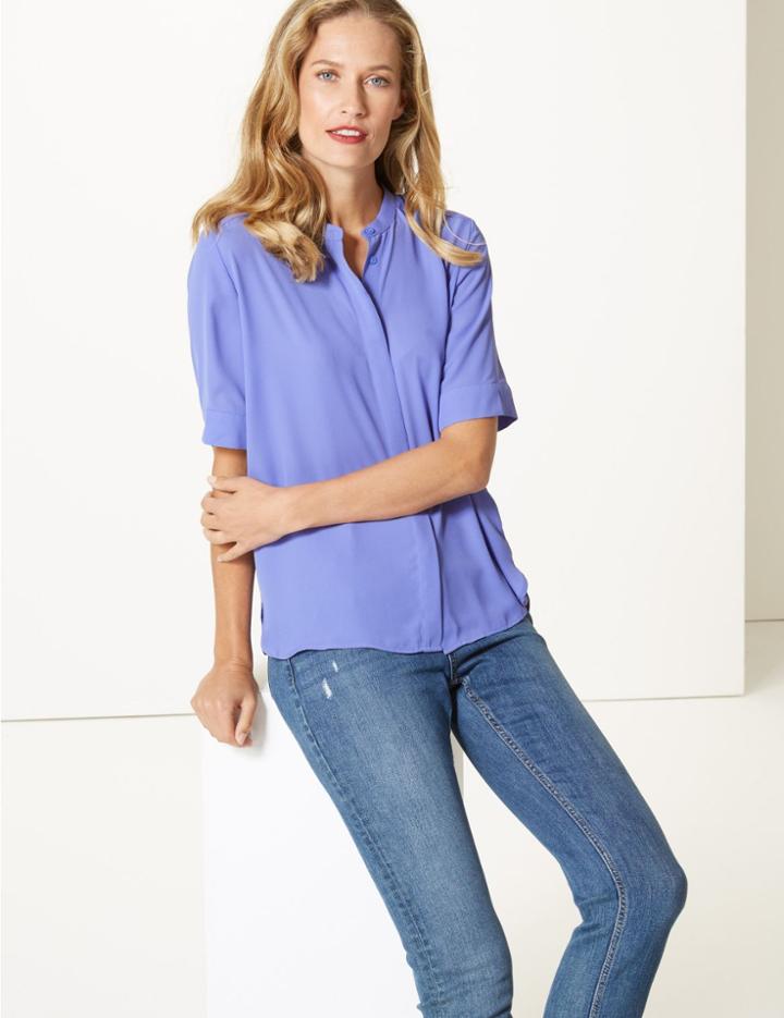 Marks & Spencer Round Neck Short Sleeve Blouse Violet