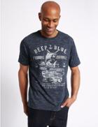 Marks & Spencer Cotton Blend Printed Crew Neck T-shirt Denim Mix