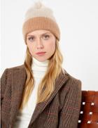 Marks & Spencer Wool Rich Colour Block Pom-pom Beanie Hat Camel Mix