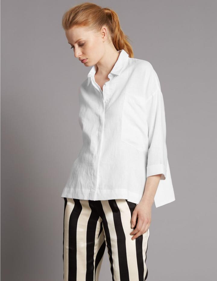 Marks & Spencer Pure Linen 3/4 Sleeve Shirt White