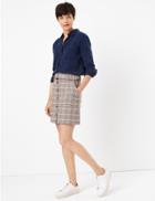 Marks & Spencer Wool Blend Checked A-line Mini Skirt Pink Mix