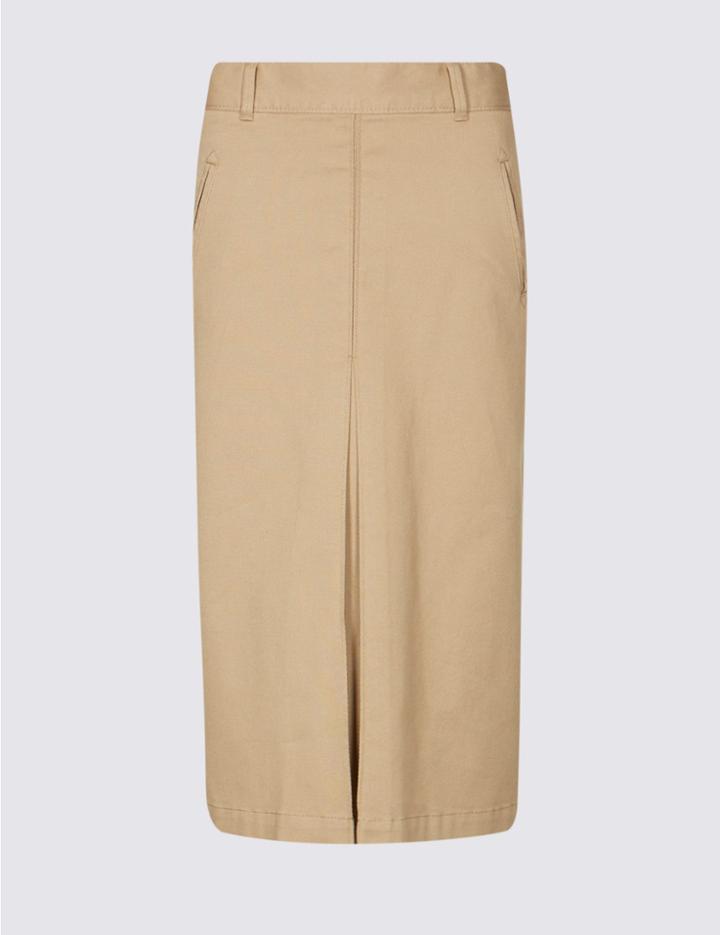 Marks & Spencer Cotton Rich Pleated Midi Skirt Neutral