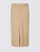 Marks & Spencer Cotton Rich Pleated Midi Skirt Neutral
