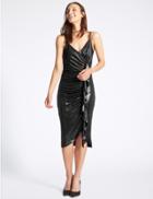 Marks & Spencer Ruched Ruffle Bodycon Midi Dress Silver