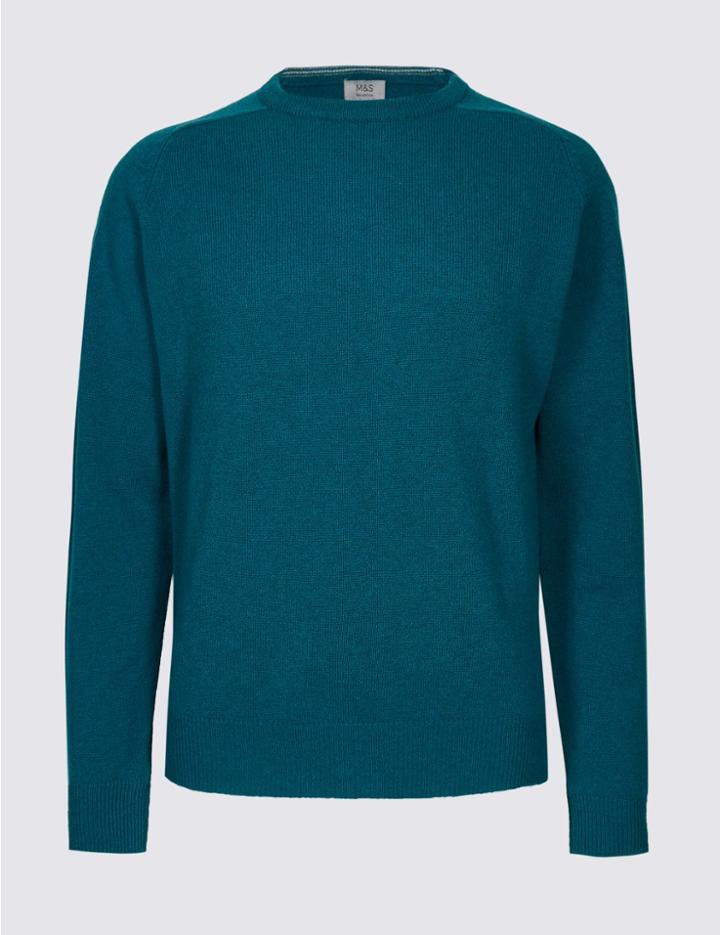 Marks & Spencer Pure Lambswool Crew Neck Jumper Petrol Mix