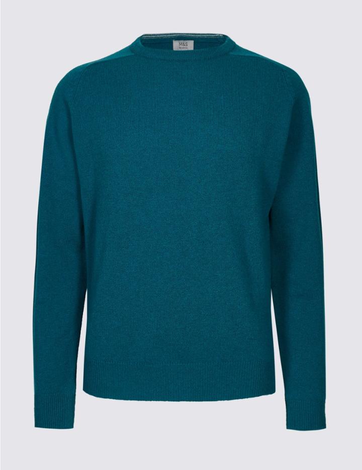 Marks & Spencer Pure Lambswool Crew Neck Jumper Petrol Mix