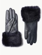 Marks & Spencer Leather Faux Fur Gloves Navy