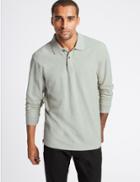 Marks & Spencer Pure Cotton Long Sleeve Polo Shirt Stone Mix