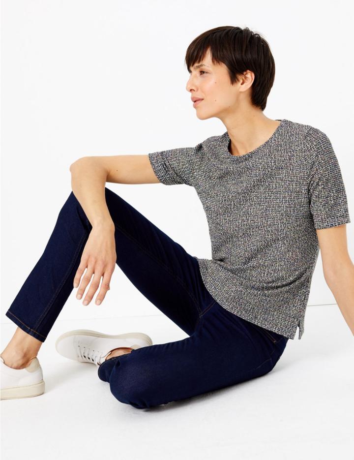 Marks & Spencer Textured Short Sleeve Top Black Mix