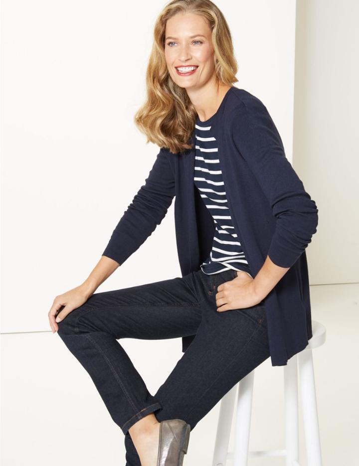 Marks & Spencer Open Front Longline Cardigan Navy