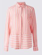 Marks & Spencer Linen Rich Contrasting Striped Shirt Coral Mix