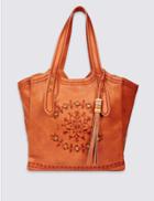 Marks & Spencer Faux Leather Embroidered Tote Bag Tan