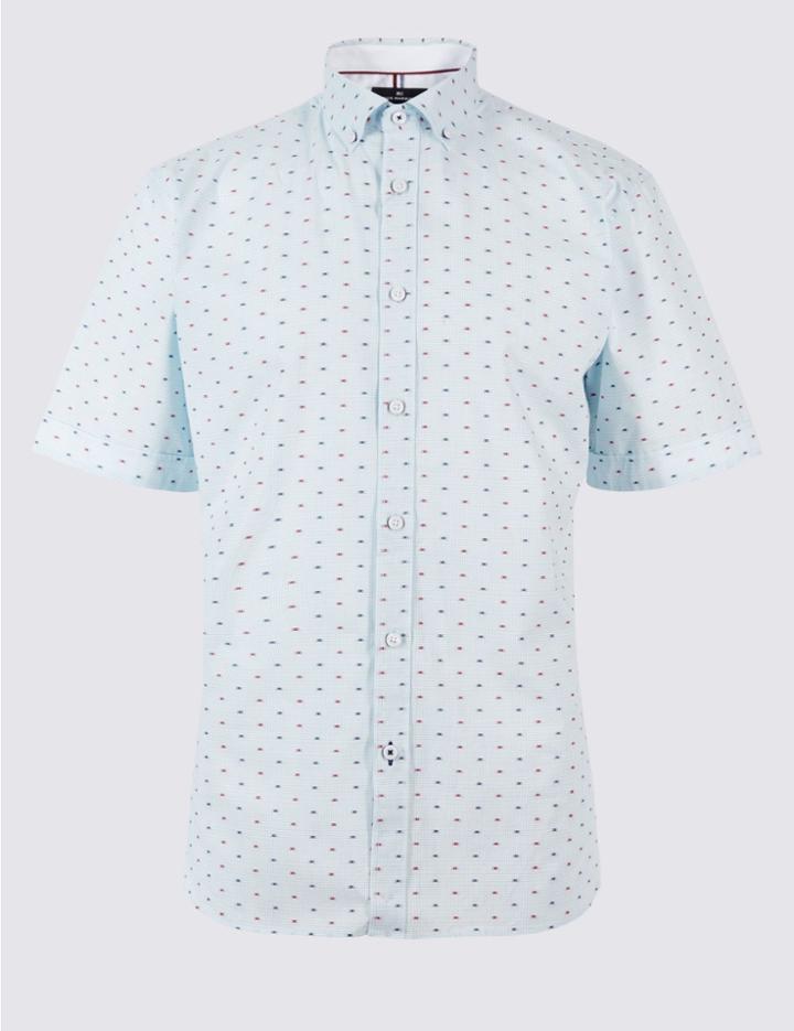 Marks & Spencer Pure Cotton Textured Shirt Blue