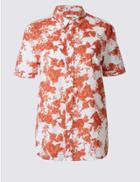 Marks & Spencer Pure Cotton Floral Print Short Sleeve Shirt Terracotta Mix