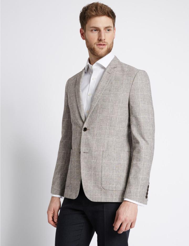 Marks & Spencer Cotton Blend Checked Jacket Grey Mix