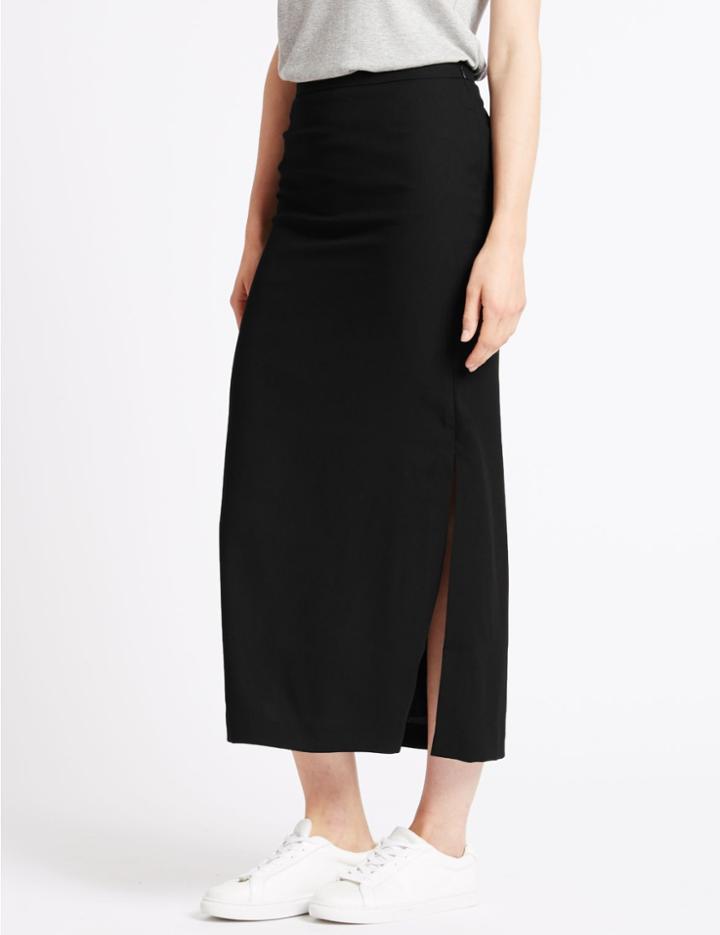 Marks & Spencer Side Split Straight Skirt Black Mix