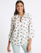 Marks & Spencer Floral Print Notch Neck &frac34; Sleeve Blouse Ivory Mix