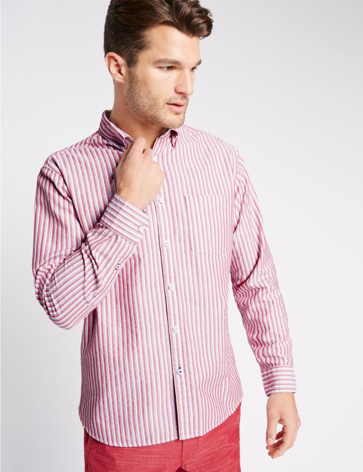 Marks & Spencer Pure Cotton Striped Shirt Poppy