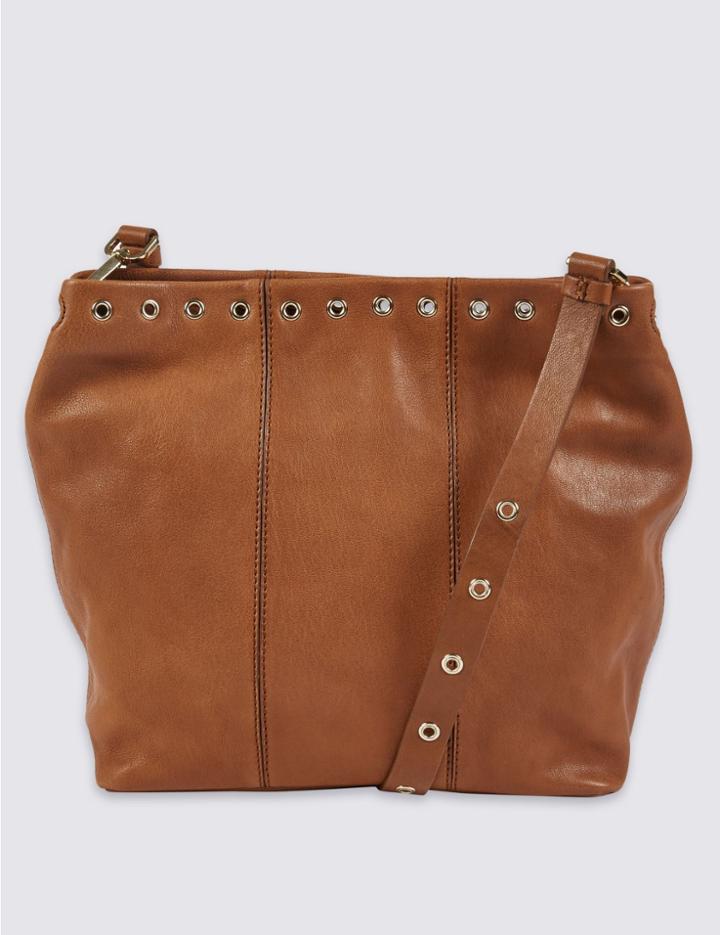 Marks & Spencer Leather Eyelet Slouch Across Body Bag Rust