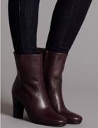 Marks & Spencer Leather Block Heel Ankle Boots Oxblood