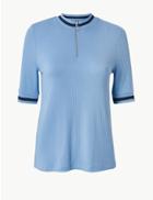 Marks & Spencer Ribbed High Neck Short Sleeve T-shirt Periwinkle