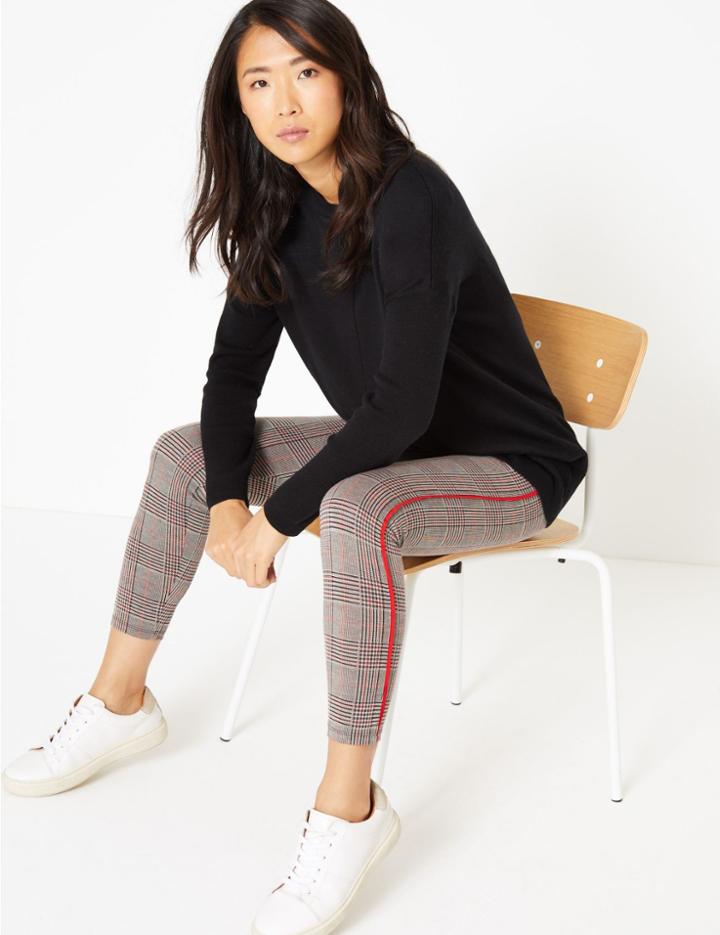 Marks & Spencer Checked High Waist Ankle Grazer Leggings Red Mix