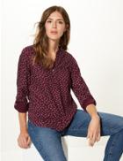Marks & Spencer Bird Print Notch Neck Long Sleeve Blouse Pink Mix