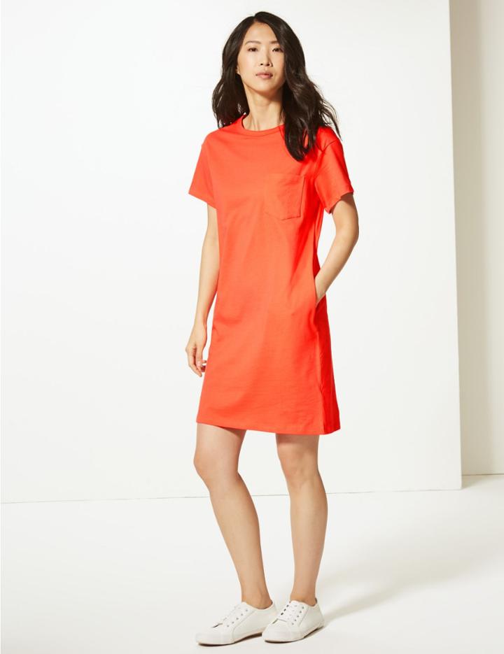 Marks & Spencer Pure Cotton Patch Pocket T-shirt Dress Mango