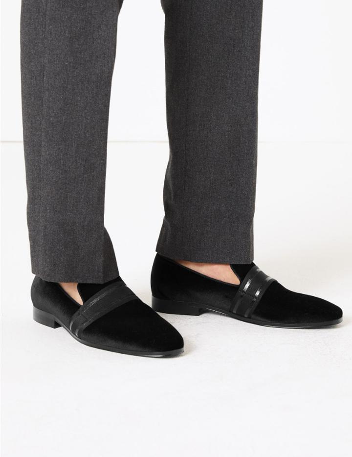 Marks & Spencer Suedette Patent Ribbon Loafers Black