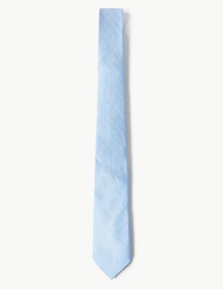 Marks & Spencer Striped Tie With Silk Blue Mix