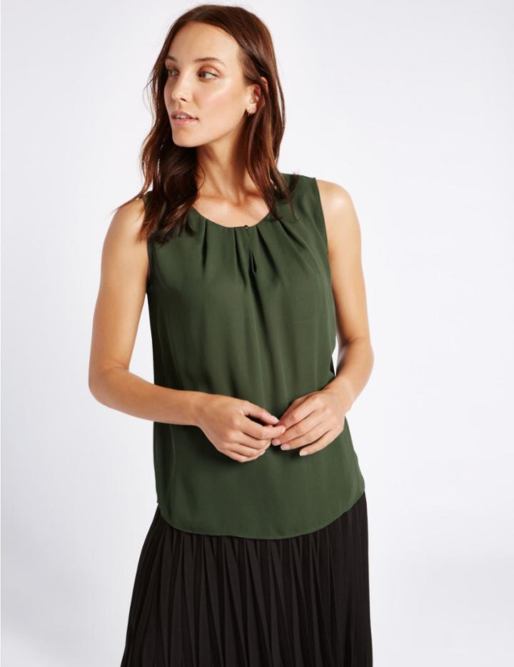 Marks & Spencer Pleated Round Neck Vest Top Khaki