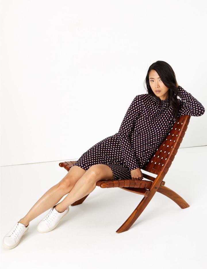 Marks & Spencer Jersey Floral Print Swing Dress Navy Mix