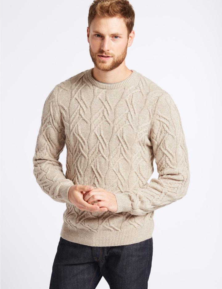 Marks & Spencer Cable Knit Jumper With Lambswool & Alpaca Neutral