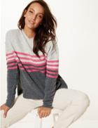Marks & Spencer Striped Relaxed Round Neck Jumper Grey Mix
