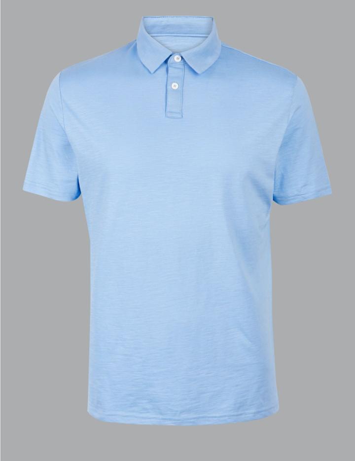 Marks & Spencer Supima&reg; Cotton Slim Fit Polo Shirt Light Blue