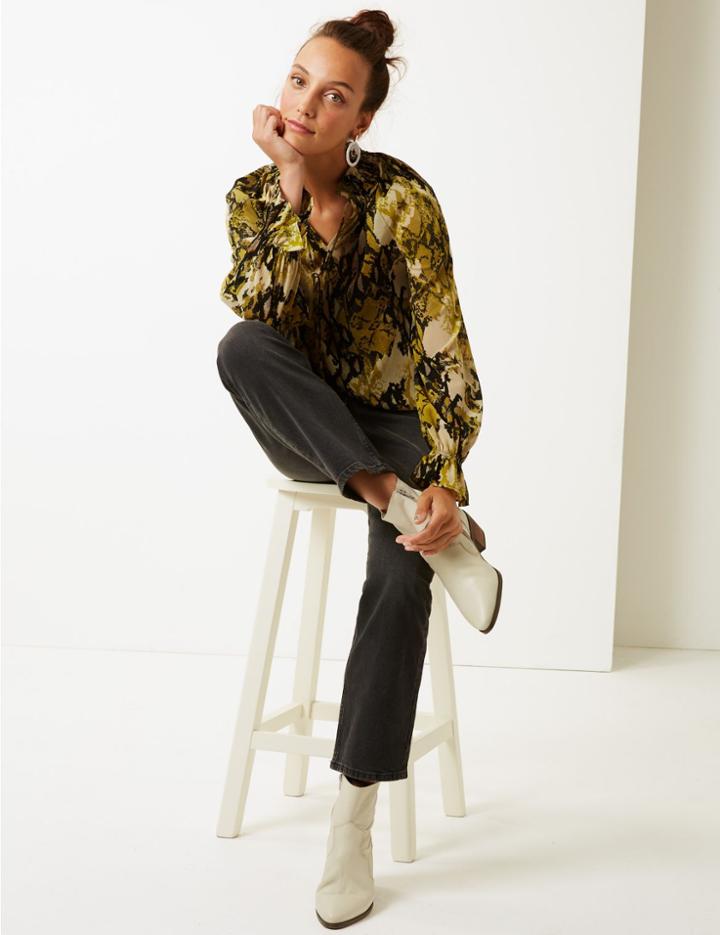 Marks & Spencer Printed High Neck Long Sleeve Blouse Yellow