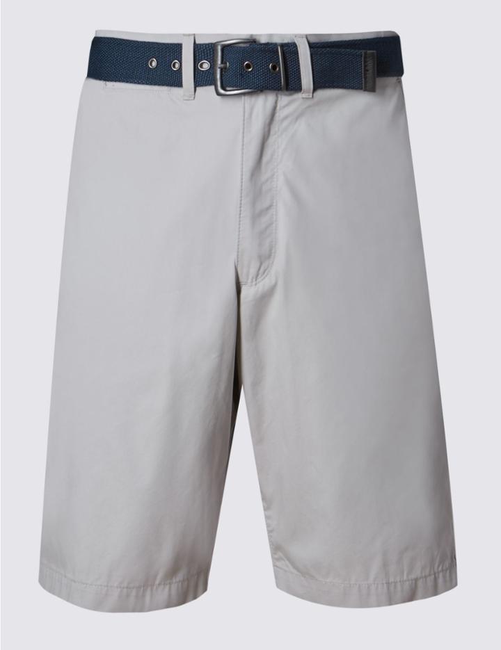 Marks & Spencer Cotton Rich Lightweight Belted Shorts White Mix