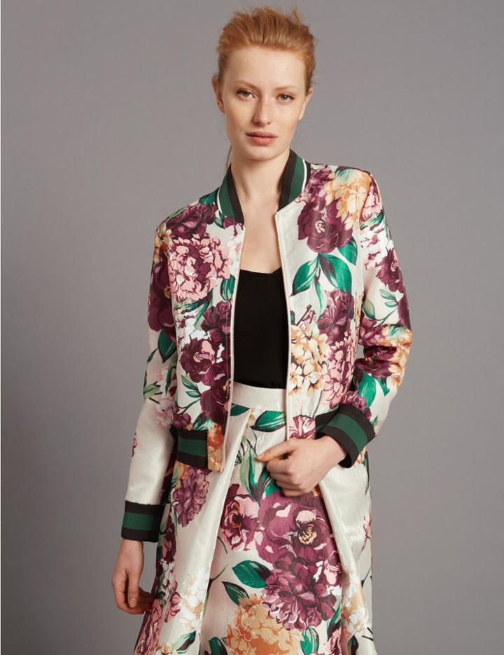 Marks & Spencer Floral Print Bomber Jacket Cream Mix