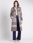 Marks & Spencer Checked Funnel Neck Coat Ivory Mix