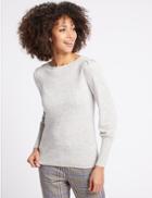 Marks & Spencer Ribbed Balloon Sleeve Jumper Grey Marl