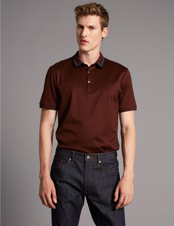 Marks & Spencer Supima&reg; Cotton Polo Shirt Burgundy Mix