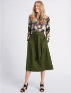 Marks & Spencer Cotton Rich A-line Midi Skirt Dark Olive