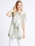 Marks & Spencer Animal Print Overlay Half Sleeve Tunic Grey Mix