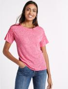 Marks & Spencer Cotton Blend Ruched Sleeve Jersey Top Pink