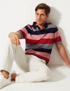 Marks & Spencer Supima Cotton Striped Polo Shirt Red Mix